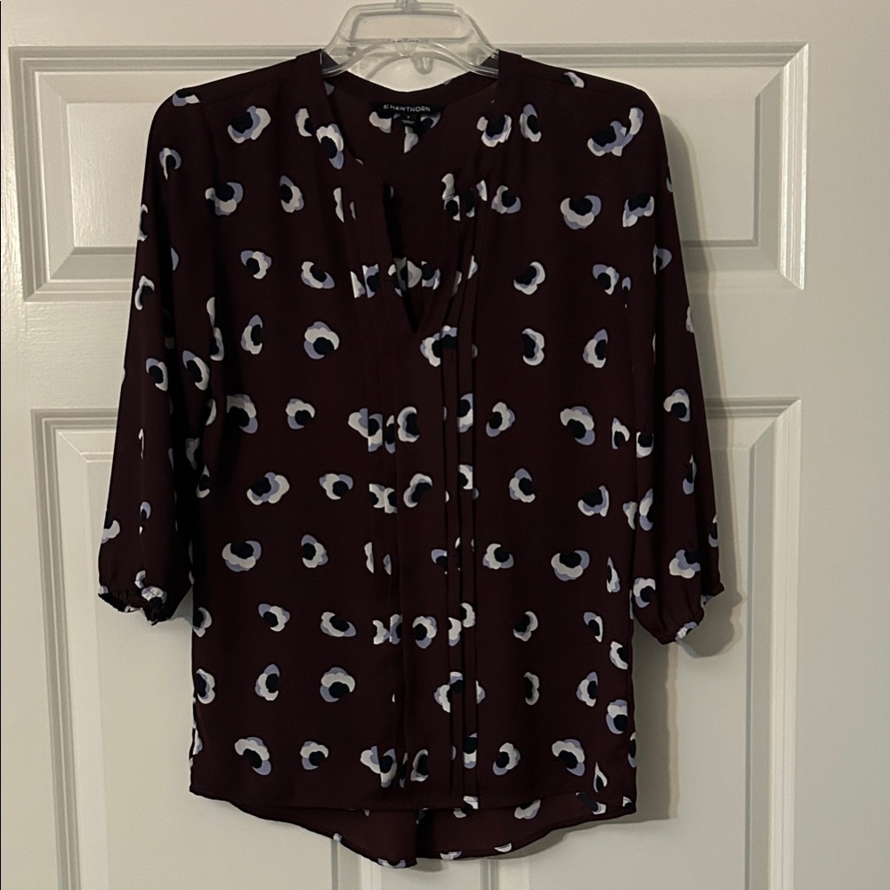 41 Hawthorn Burgundy and White Patterned Blouse